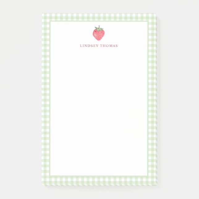 Bloco De Notas Strawberry Green Gingham Border Personalized (Frente)