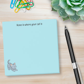 Bloco De Notas Stretching Grey Tabby Cat Blue Custom Text