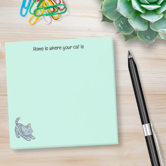 Bloco De Notas Stretching Grey Tabby Cat Green Custom Text