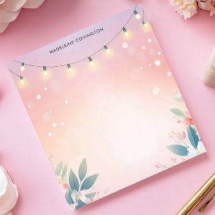 Bloco De Notas String Lights Floral Pastel Personalizado Name