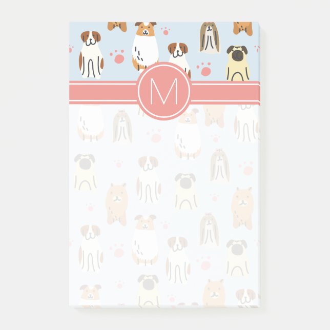 Bloco De Notas Sua inicial | Puppies e patas (Frente)