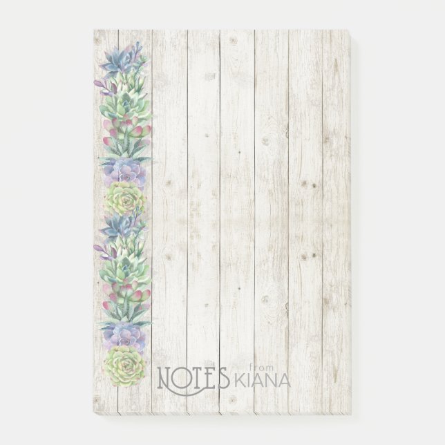 Bloco De Notas Succulents Row and Rustic Wood Wedding ID515 (Frente)