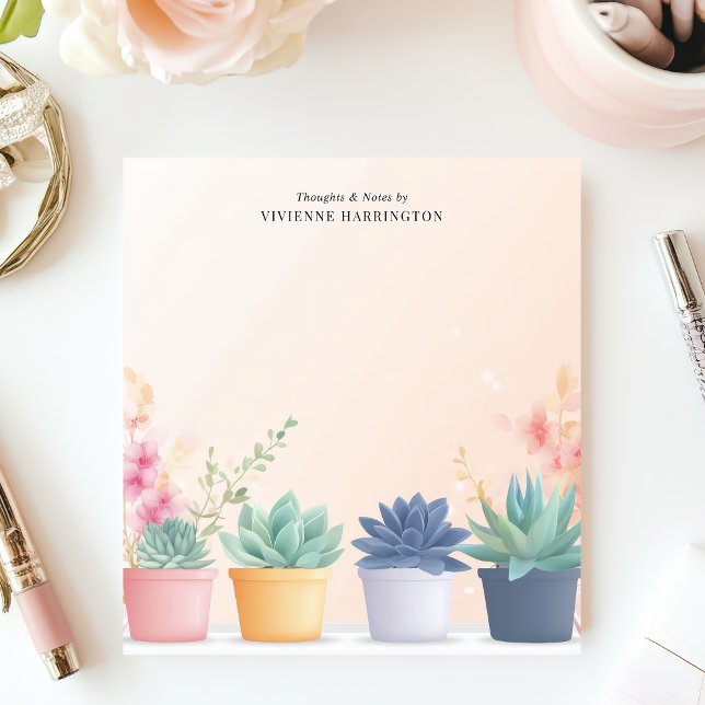 Bloco De Notas Suculentas Pastéis Plantas Cactus Nome Personaliza (Criador carregado)