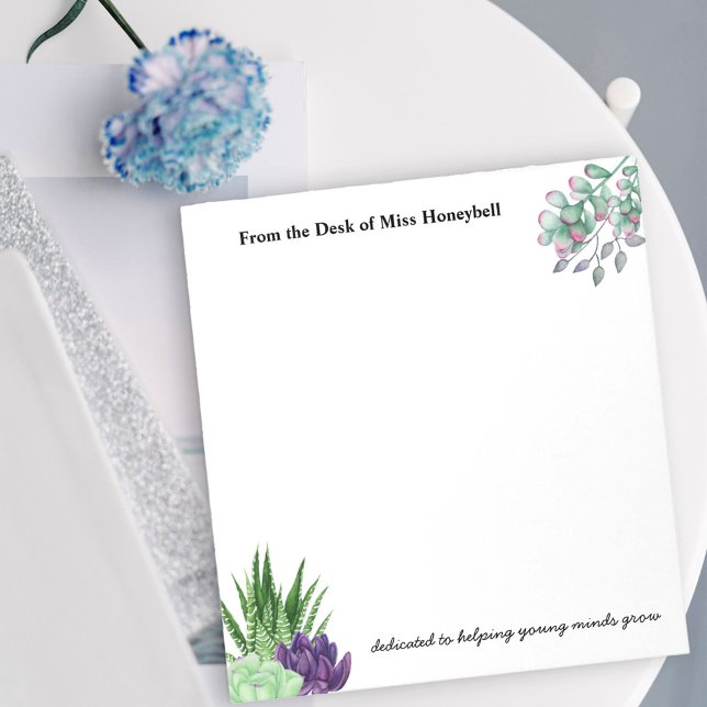 Bloco De Notas Suculentes de Aquarela da Mesa do Professor (Criador carregado)