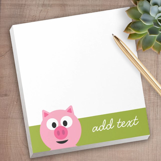Bloco De Notas Suíno de Fazenda de Cartoon - Rosa e Verde limão (Personalized Notepad - a fun gift or useful promotional product)