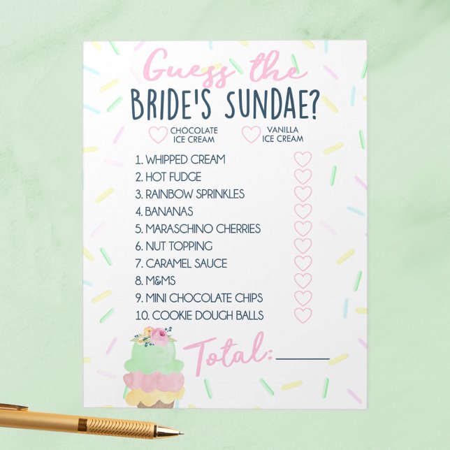 Bloco De Notas "Sundae Sorvete Game Pack" do Sundae (Guess the Bride's Sundae Scooped Up Bridal Shower Game Pack of 40 Answer Sheets)