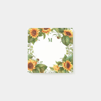 Bloco De Notas Sunflower Monogram Watercolor