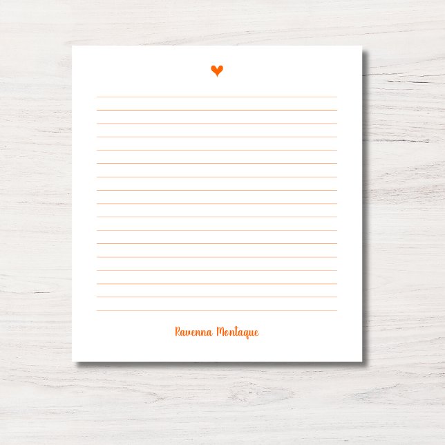Bloco De Notas Sunset Orange Little Heart Handwritten Name Lined (Criador carregado)