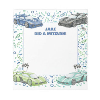 Bloco De Notas Super-carro personalizado Mitzvah, carro verde azu