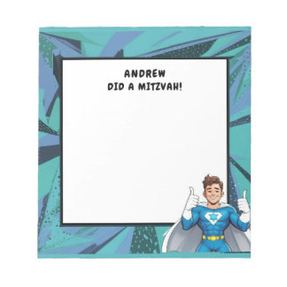 Bloco De Notas Super-herói Azul Turquesa Personalizado Mitzvah