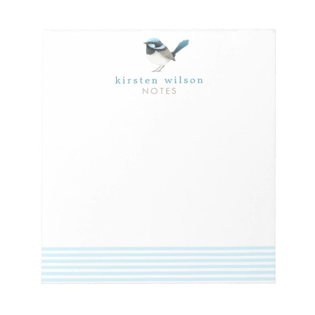 Bloco De Notas Superb Fairy Wren - Cute Blue Bird Personalizado (Frente)