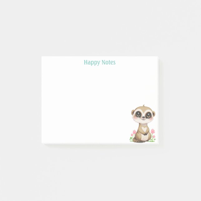 Bloco De Notas Suricata e Flores Personalizado Fofos (Frente)