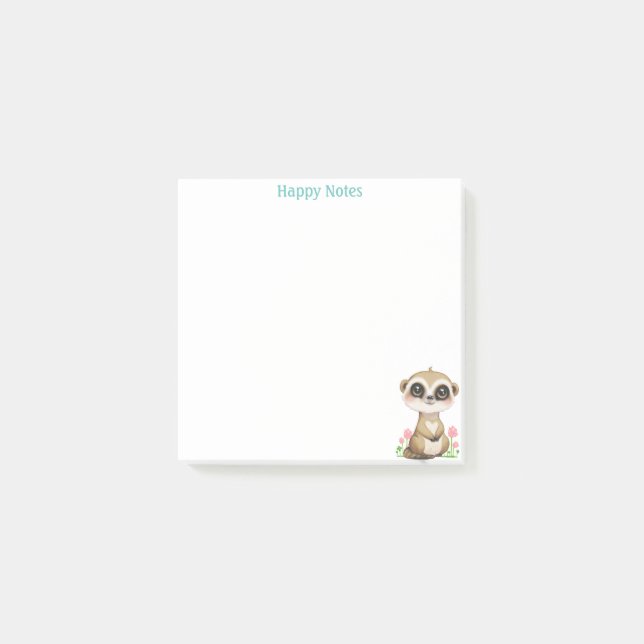 Bloco De Notas Suricata Fofa e Flores Personalizado (Frente)