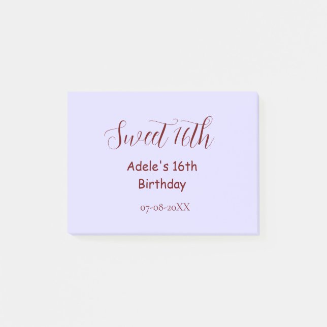 Bloco De Notas Sweet 16th birthday purple pastel mauve retro name (Frente)