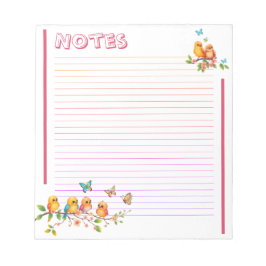 Bloco De Notas Sweet Chirpy Yellow Birds & Butterflies Lined