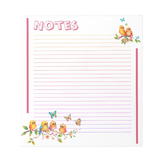 Bloco De Notas Sweet Chirpy Yellow Birds & Butterflies Lined (Frente)