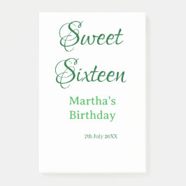 Bloco De Notas Sweet Sixteen green name date calligraphy boho ret