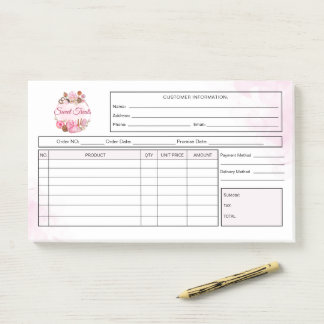 Bloco De Notas Sweet Treats Bakery Receipt Invoice
