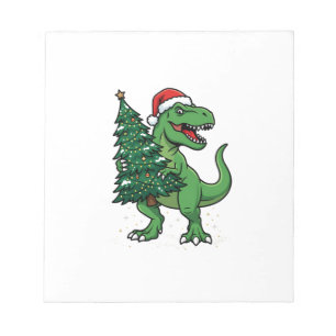 Bloco De Notas T-Rex de Natal Carregando Árvore de Natal