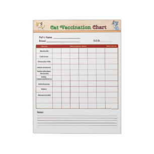 Bloco De Notas Tabela de Vacinação de Gatos