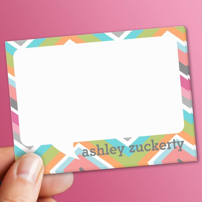 Bloco De Notas Talk Bubble Personalised Name Chevrons Coloridos (Custom Post It Note Pad)