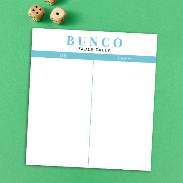 Bloco De Notas Tally com Mesa de Bunco Branco e Azul do Céu Simpl (modern tear-off notepad Bunco score card with sky blue graphic accents)