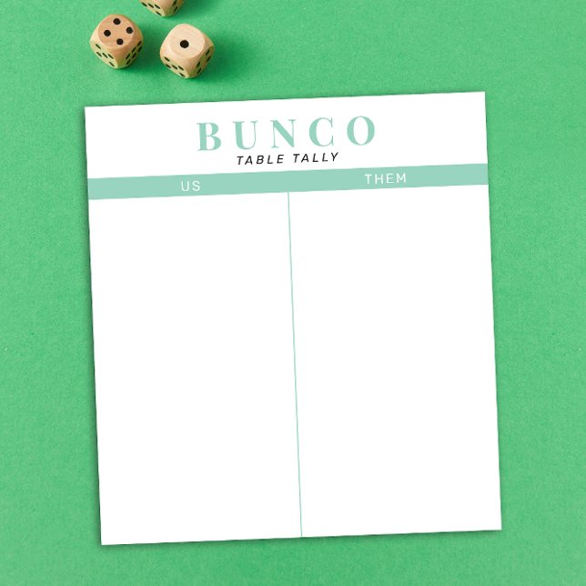 Bloco De Notas Tally de Mesa azul e Bunco branco simples (modern tear-off notepad Bunco tally card with mint green accents )
