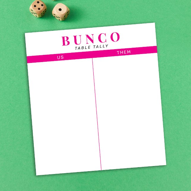Bloco De Notas Tally de Mesa Simples, Rosa Quente e Branco (modern tear-off notepad Bunco score card with hot pink fuchsia graphic accents)