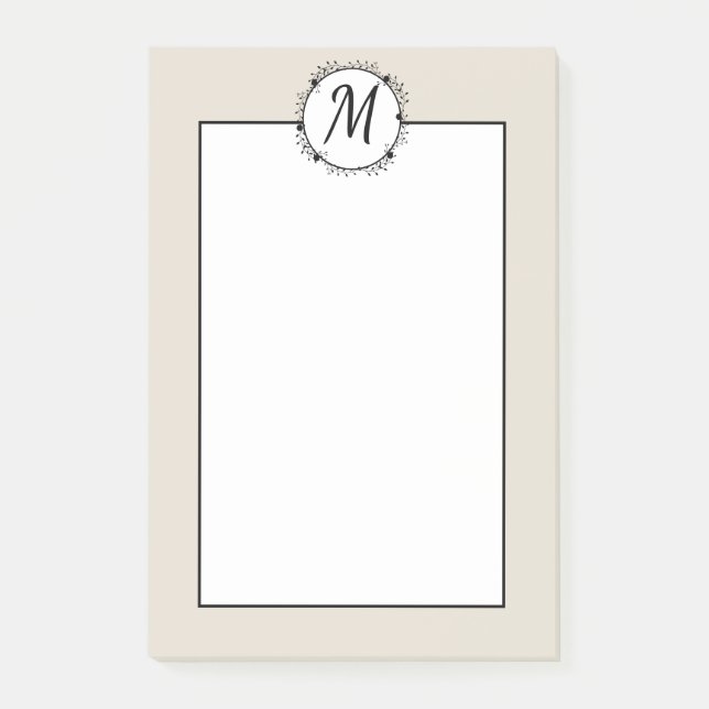 Bloco De Notas Tan com monograma, branco com coroa preta (Frente)