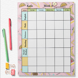 Bloco De Notas Tarefa de Casa Frutas Memphis Rosa