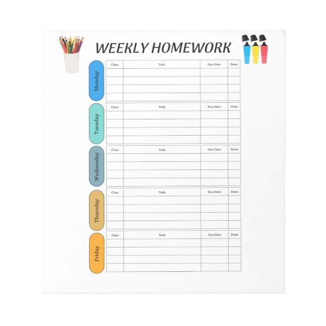 BLOCO DE NOTAS TAREFA SEMANAL DE CASA (Frente)
