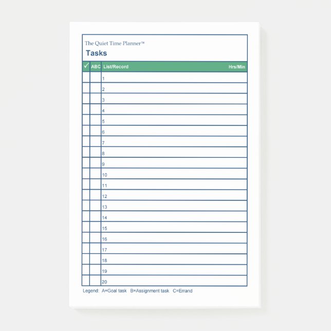 Bloco De Notas Tarefas Quiet Time Planner™ - Notas pós-Ti® (Frente)