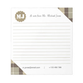 Bloco De Notas Tartan de Script de Monograma Profissional Vincula
