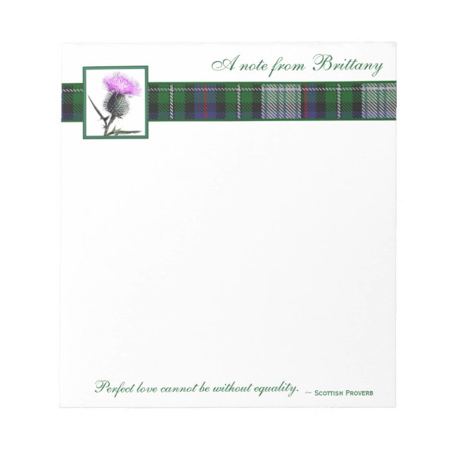 Bloco de notas Tartan e Thistle com Proverb Escocê (Frente)
