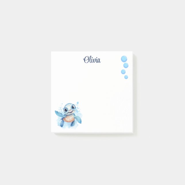 Bloco De Notas Tartaruga de Desenho Azul Personalizada (Frente)
