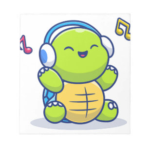 Bloco De Notas Tartaruga Fofa Ouvindo Música Com Fone de Ouvido