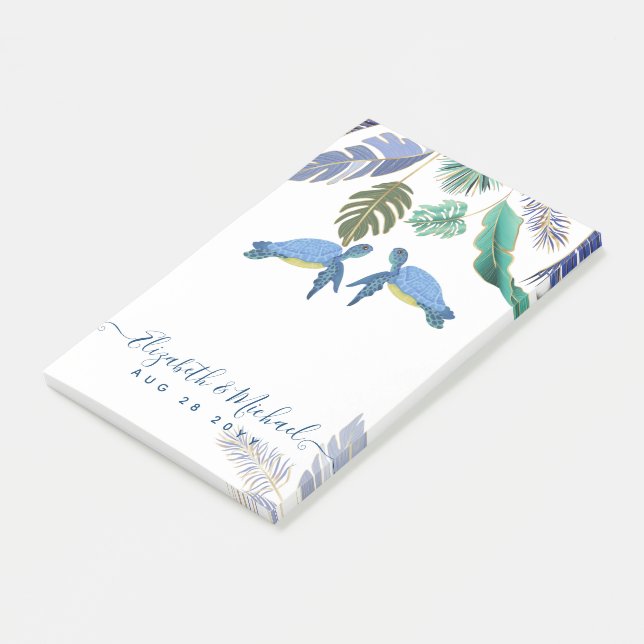 Bloco De Notas Tartarugas do Mar Casadas Amarelo Azul (Inclinado)