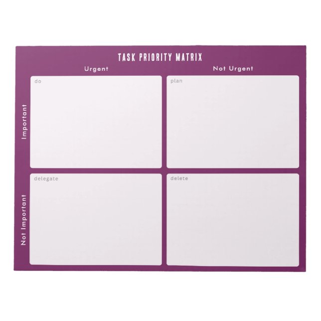 Bloco De Notas Task Priority and planner Matrix (purple/magenta) (Frente)