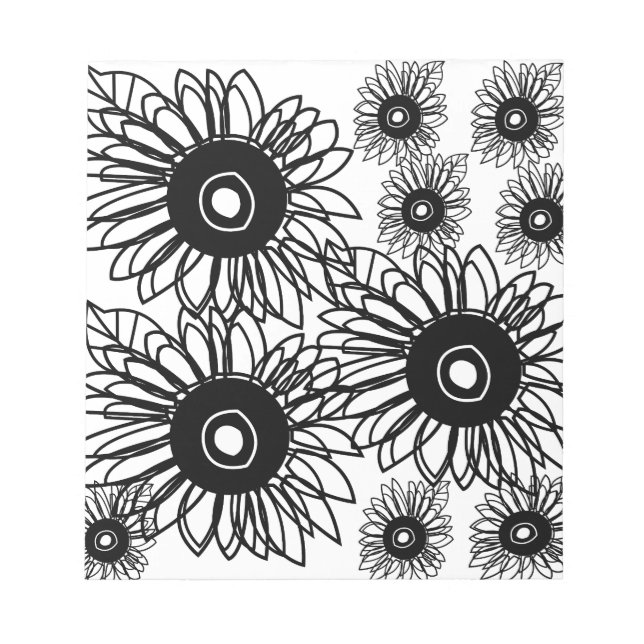 Bloco De Notas Tatuagem Girassol Floral Negro Negro Flor Branca (Frente)