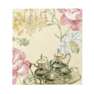 Bloco De Notas Tea party floral francês de Paris do bule do