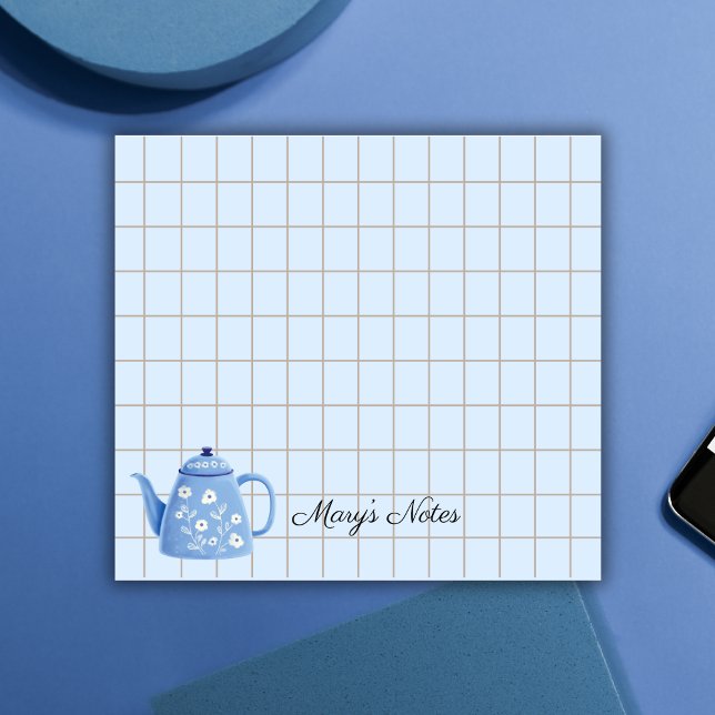 Bloco De Notas Tea Time Teapot – Personalized Grid Sticky Notes (Criador carregado)