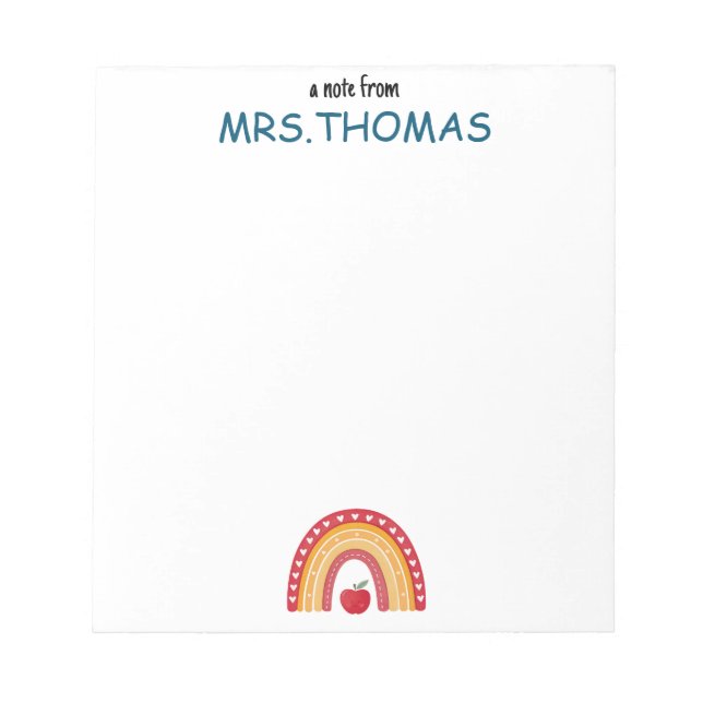 Bloco De Notas Teacher Notepad – A Note from Rainbow Design (Frente)