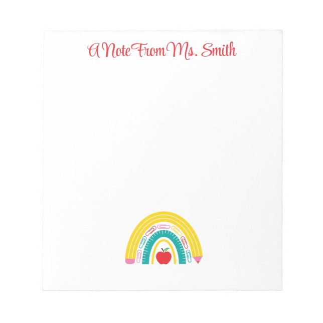 Bloco De Notas  Teacher Rainbow Notepad with Apple Accent (Frente)