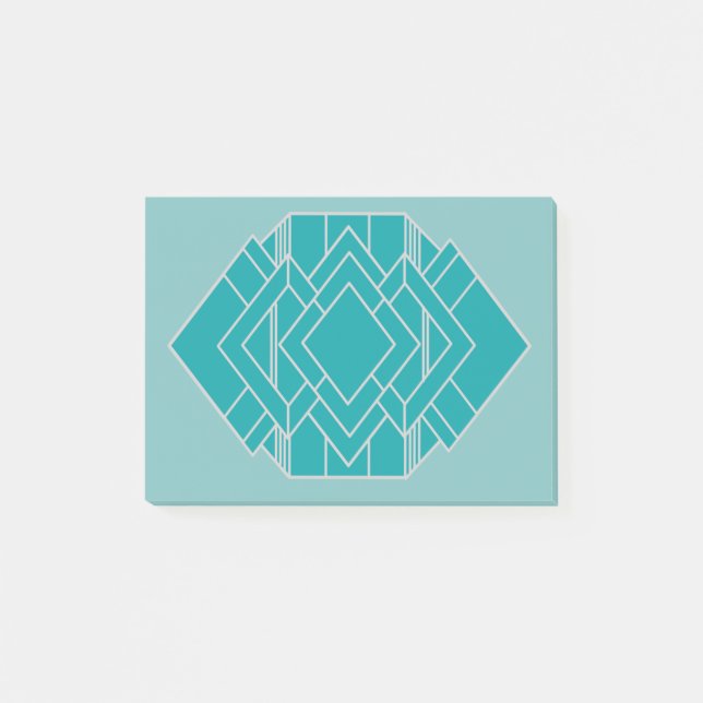 Bloco De Notas Teal Art Deco Quilt Inspirado (Frente)