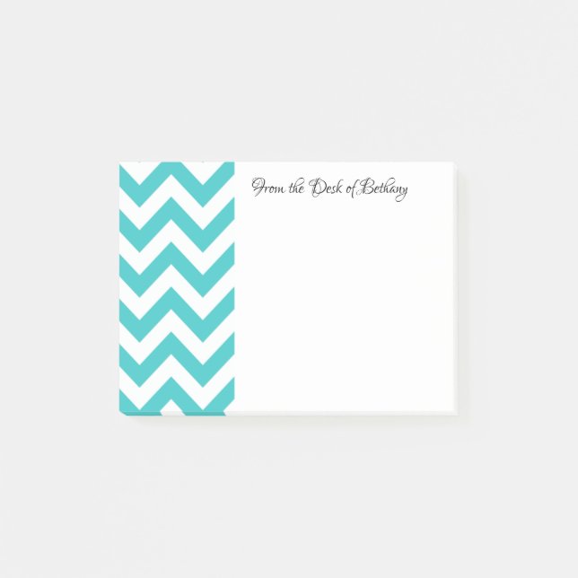 Bloco De Notas Teal Chevron Personalizado Posta Notas (Frente)