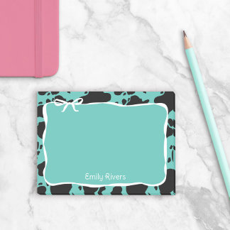 Bloco De Notas Teal Cow Print & White Bow With Your Name