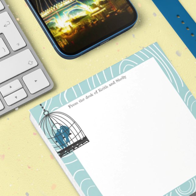 Bloco De Notas Teal Kissing Love Birds Scrapbook Page ou Artesana (Criador carregado)