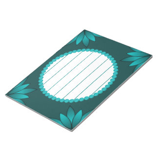 Bloco De Notas Teal Leaf Mandala Design on Dark Cyan