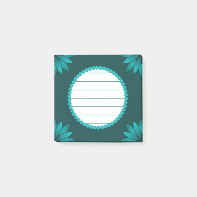 Bloco De Notas Teal Leaf Mandala Design on Dark Cyan (Frente)