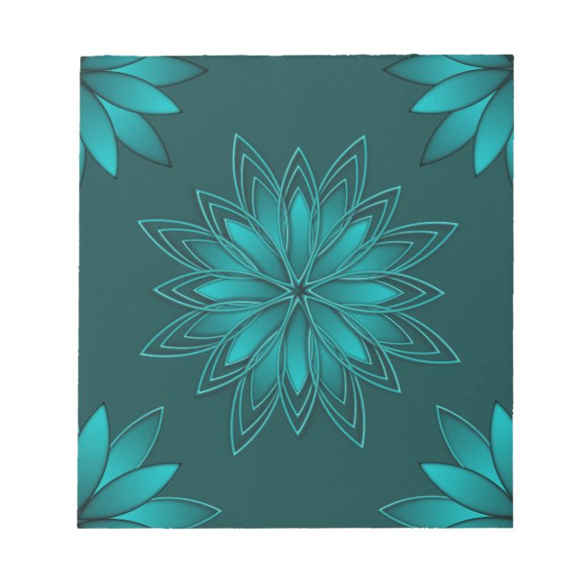 Bloco De Notas Teal Leaf Mandala Design on Dark Cyan (Frente)